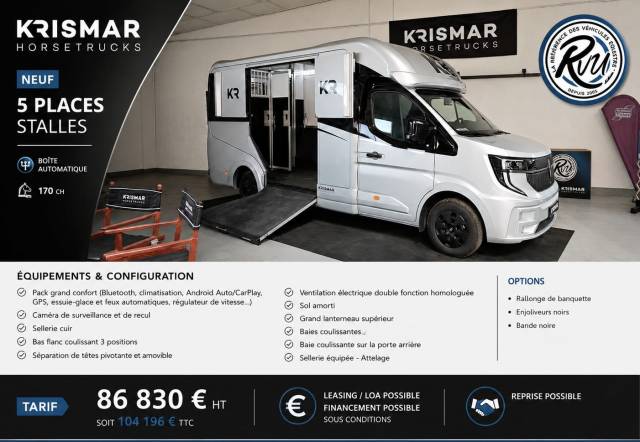 Kleine paardenvrachtwagen (B rijbewijs) Krismar 5 PLACES ASSISES STALLES 2026 Nieuw