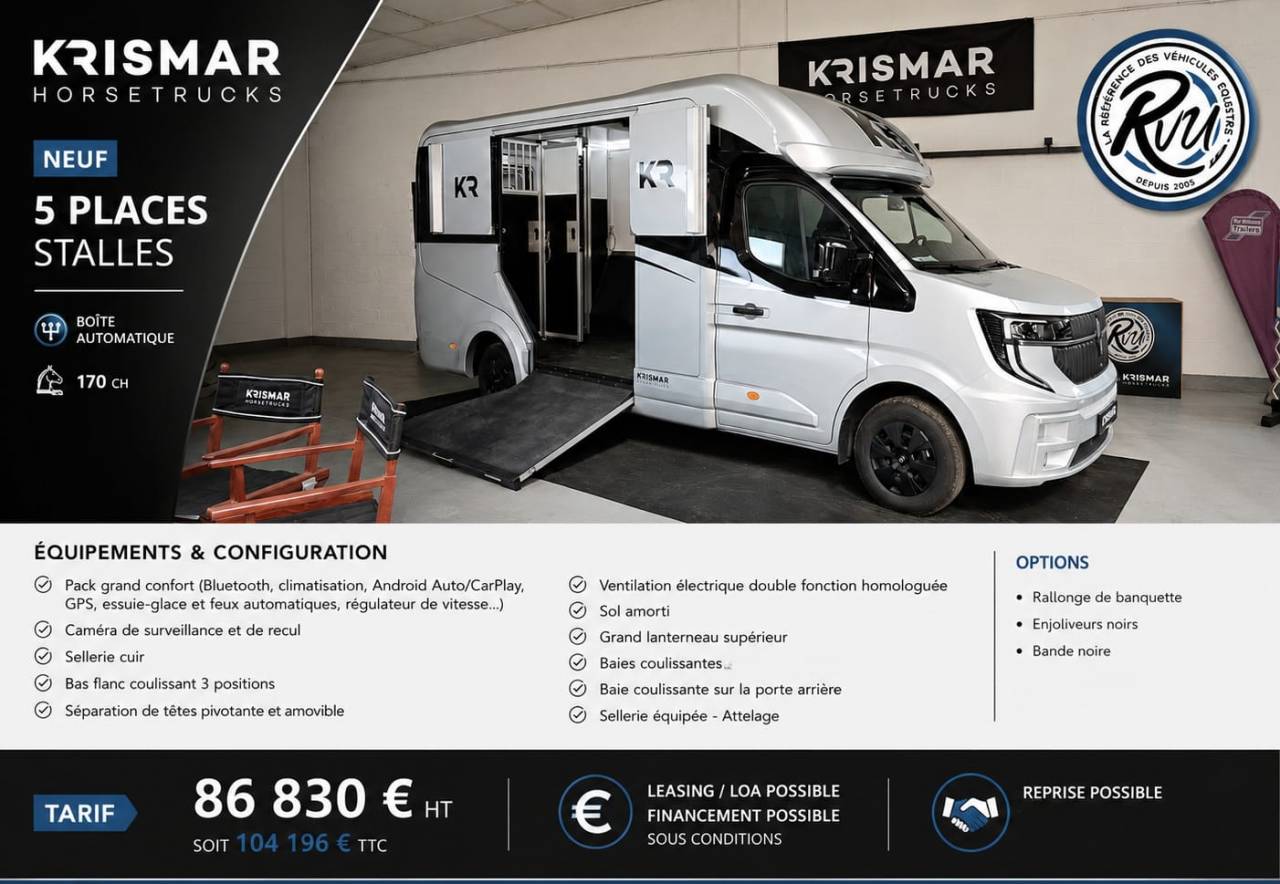 Kleine paardenvrachtwagen (B rijbewijs) Krismar 5 PLACES ASSISES STALLES 2026 Nieuw